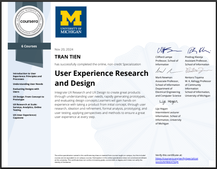 User Experience Research and Design certificate